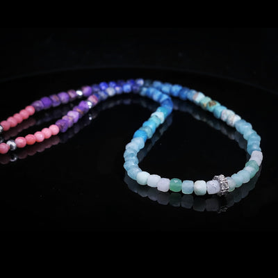 Kette | Edelsteinkette | Kette mit Farbverlauf | Farbverlauf Sunrise von hellblau bis corallrosa | OCEAN Kette Sunrise | CAPULET Schmuck Werkstatt München
