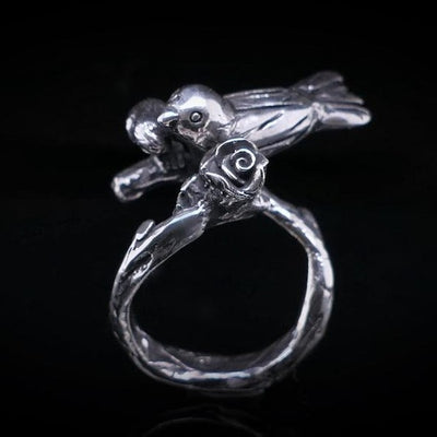 Vogel Ring mit Blüten | Silberring | CAPULET Schmuck Werkstatt München